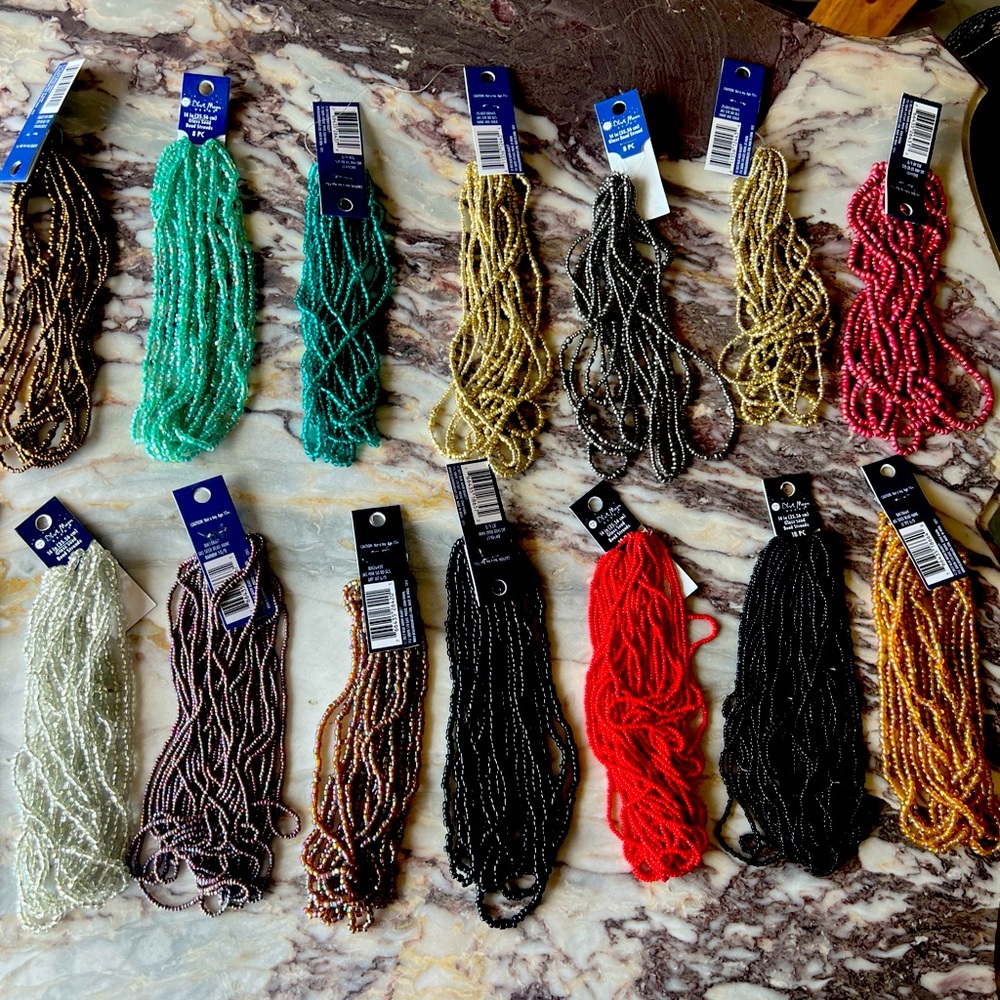 Blue Moon Beads Lot of 14 Glass Seed Bead Strands 14 inch each set has 8 strands